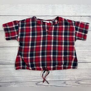 Girls Plaid Crop Top Drawstring Hem | Size 10/12
